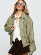 jaxton-faux-leather-jacket-Olive Green-sale