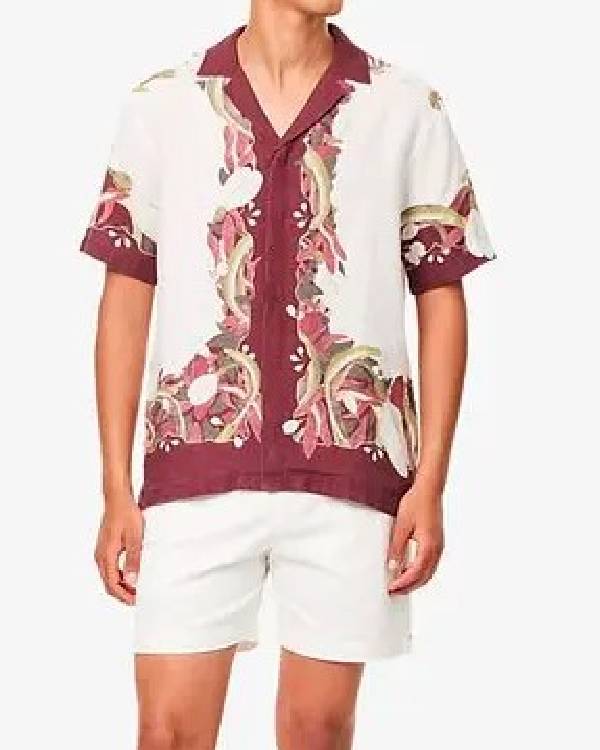 American Idol S24 Luke Bryan White & Burgundy Floral Shirt