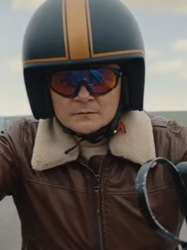 Matchbox The Movie 2026 Arturo Castro Brown Leather Jacket