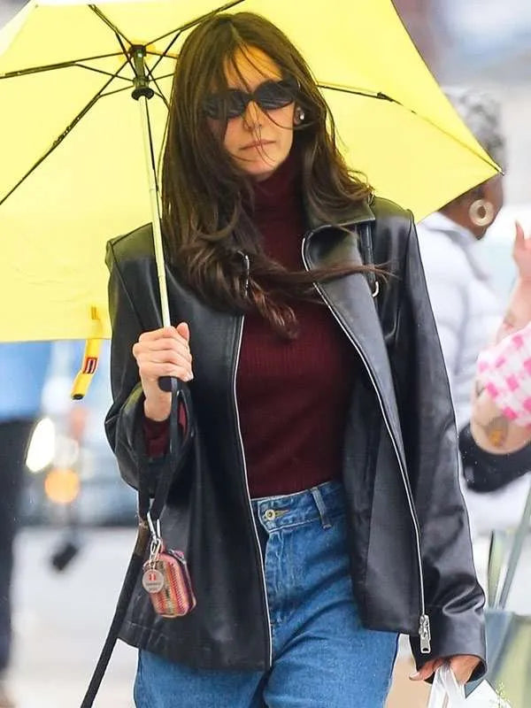 NYC 2026 Nina Dobrev Black Leather Jacket