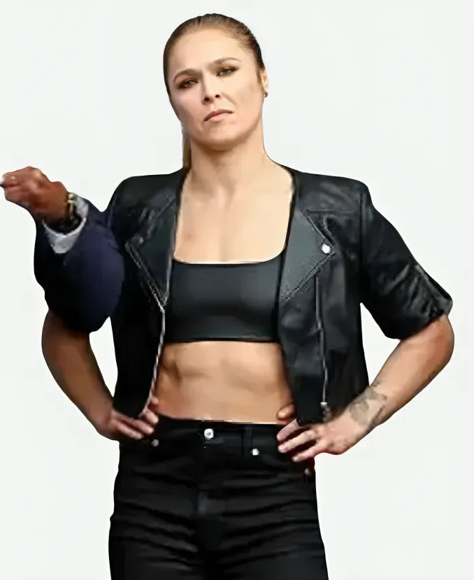 UFC 2026 Ronda Rousey Cropped Leather Jacket