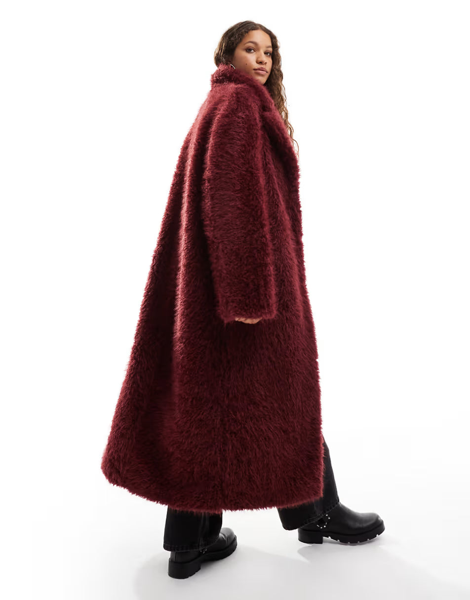 Asos Burgundy Faux Fur Coat