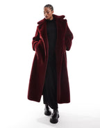 Asos Burgundy Faux Fur Coat