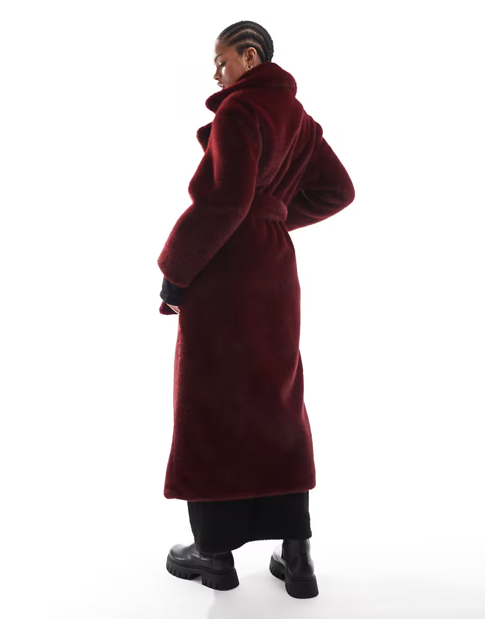 Asos Burgundy Faux Fur Coat