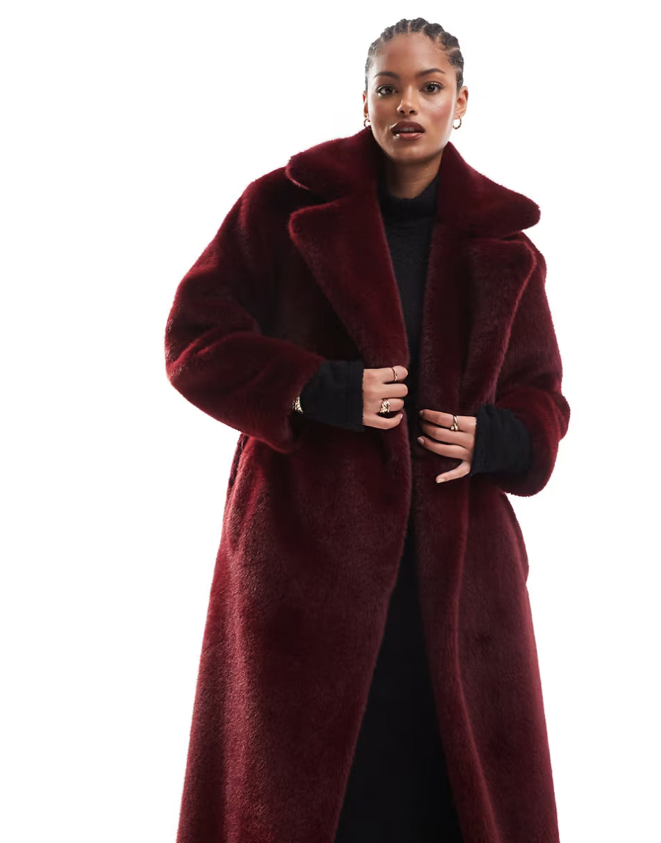 Asos Burgundy Faux Fur Coat