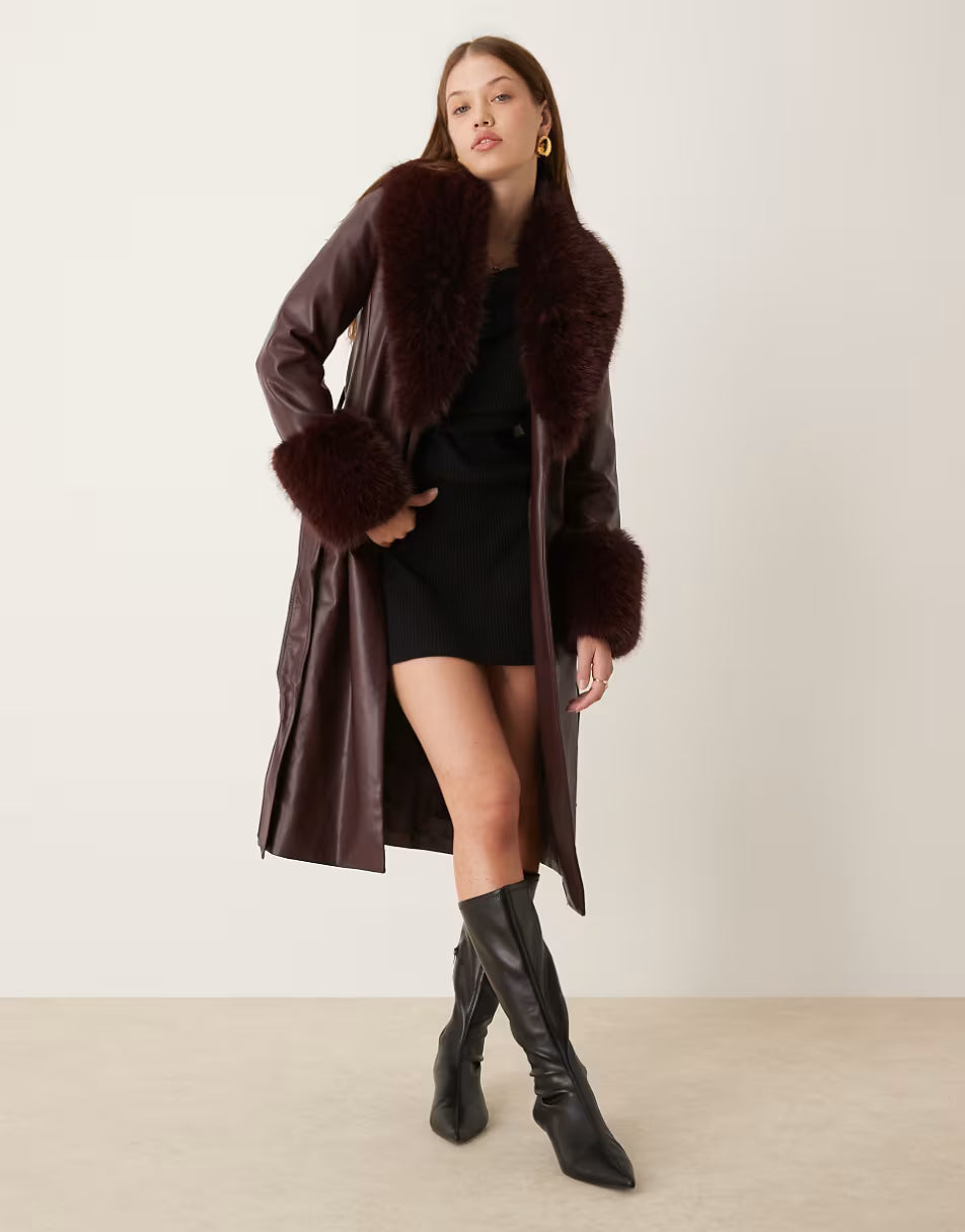 Asos Burgundy Faux Fur Coat