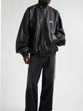 3b Logo Oversize Leather Track Jacket