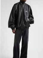 3b Logo Oversize Leather Track Jacket