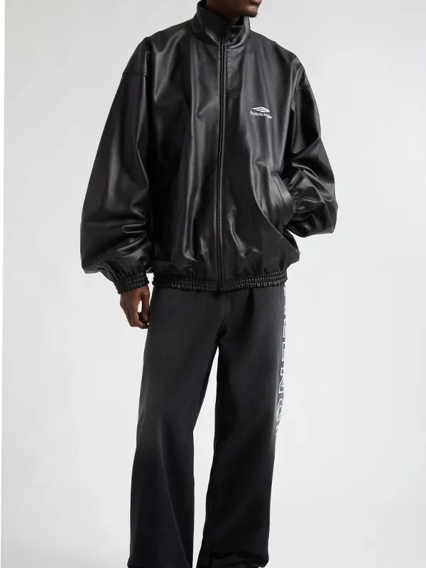 3b Logo Oversize Leather Track Jacket
