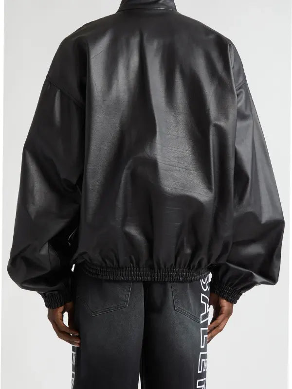 3b Logo Oversize Leather Track Jacket
