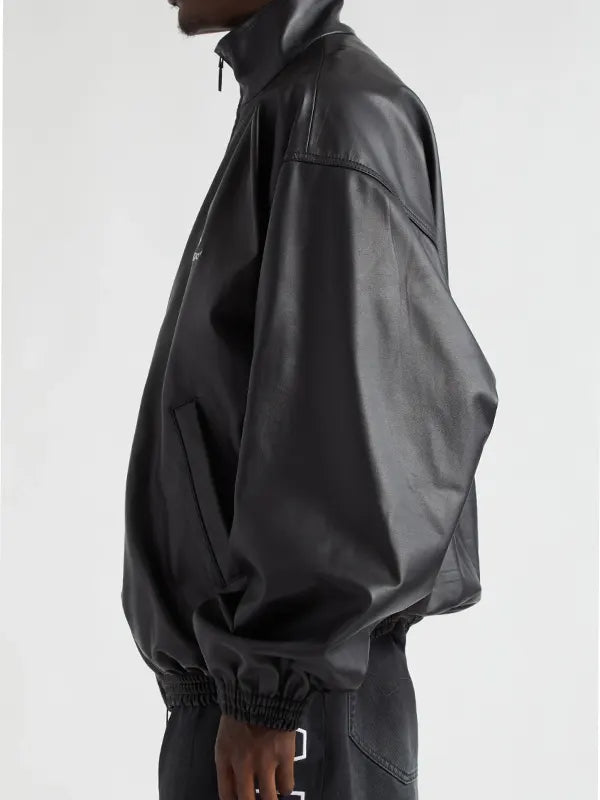 3b Logo Oversize Leather Track Jacket