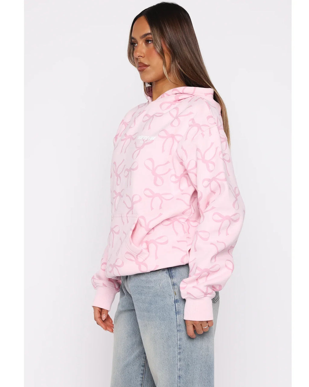 White-Fox-Bow-Hoodie-Pink