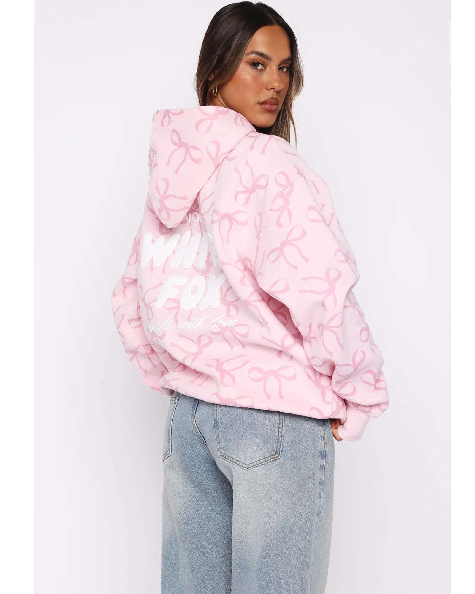 White-Fox-Bow-Hoodie-Pink