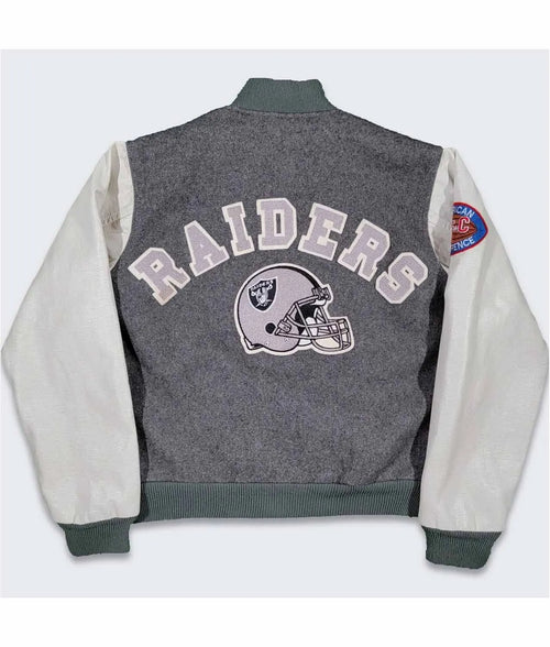 80���s LA Raiders Varsity Gray and Cream Jacket