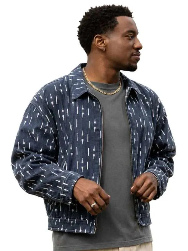 A Different World Jonathan Auguste Blue Print Denim Jacket