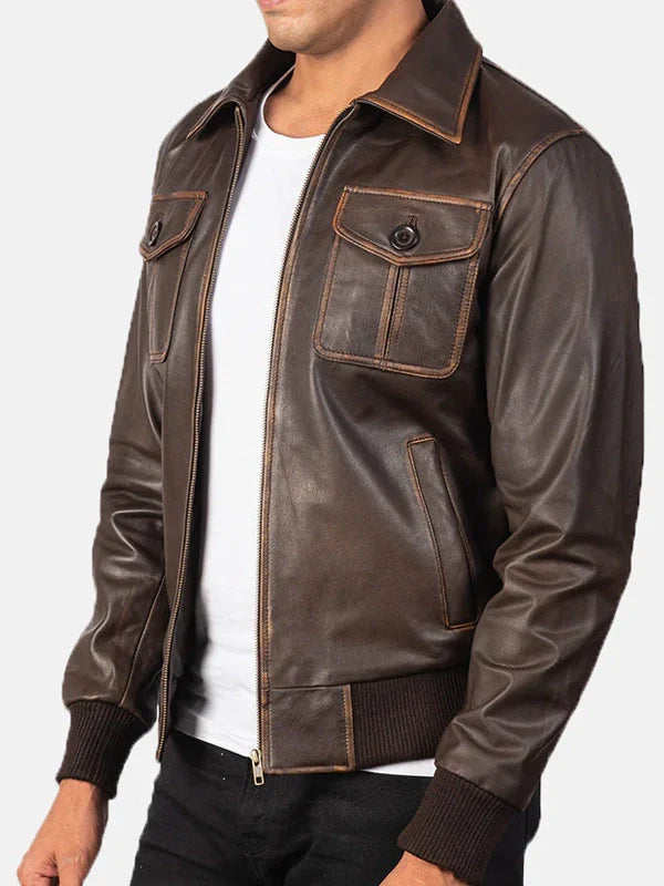 Aaron Brown Leather Bomber Jacket