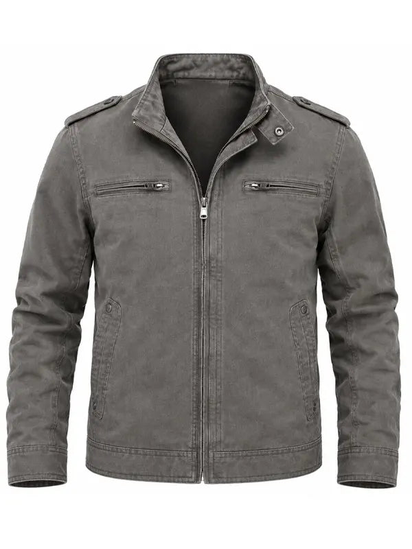 Osborne Moen Men's Grey Cotton Biker Jacket