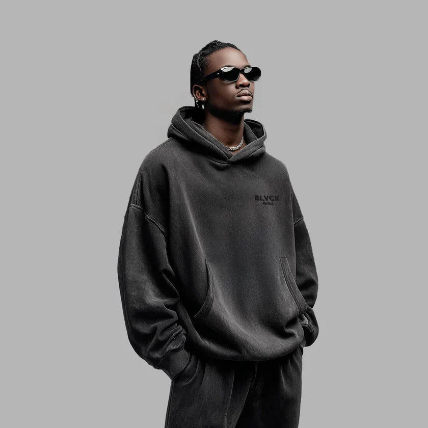 Acid wash hoodie for men, relaxed fit