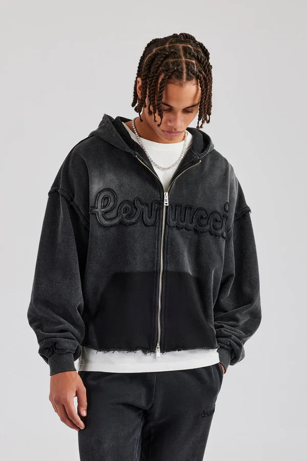Acid wash zip hoodie for men, casual look