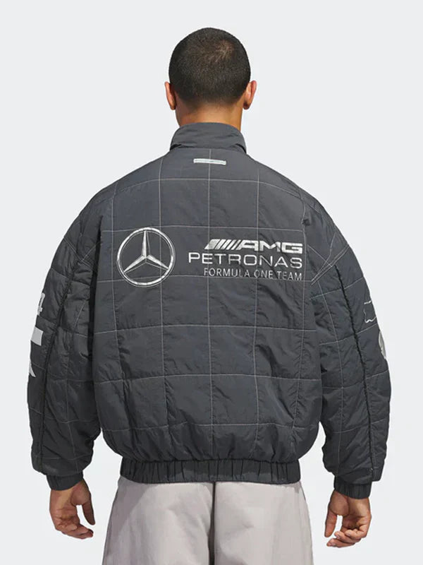 Adidas-Para-Bad-Bunny-X-Mercedes-AMG-F1-Racing-Grey-Jacket-Back-Side-View