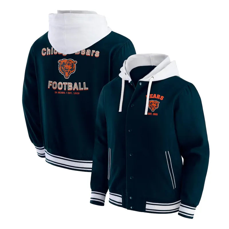 Affortable Chicago Bears Navy Cotton Hooded Jacket