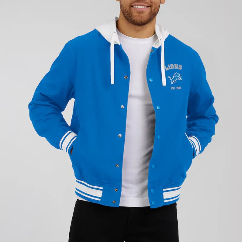 Affortable Detroit Lions Blue Cotton Hooded Jacket