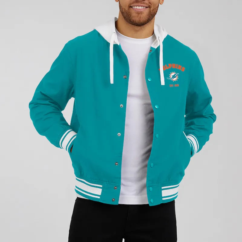 Affortable Miami Dolphins Aqua Cotton Hooded Jacket