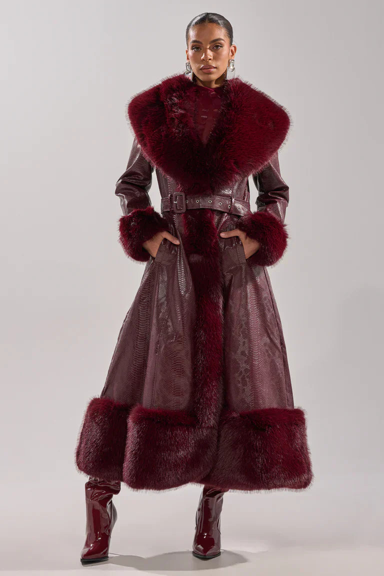 Akira-Vivian-Fur-Trench-Coat-In-Burgundy