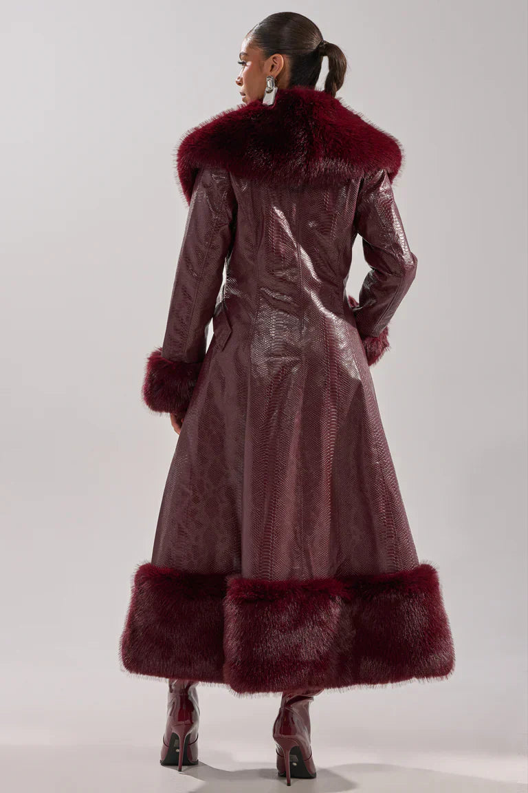 Akira-Vivian-Fur-Trench-Coat-In-Burgundy