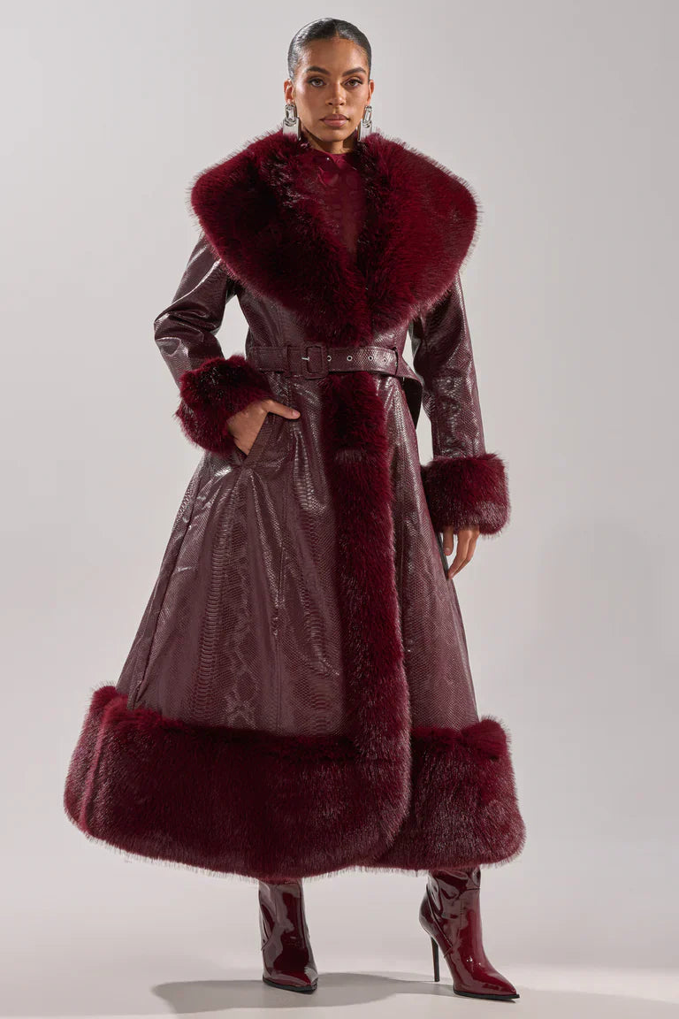 Akira-Vivian-Fur-Trench-Coat-In-Burgundy