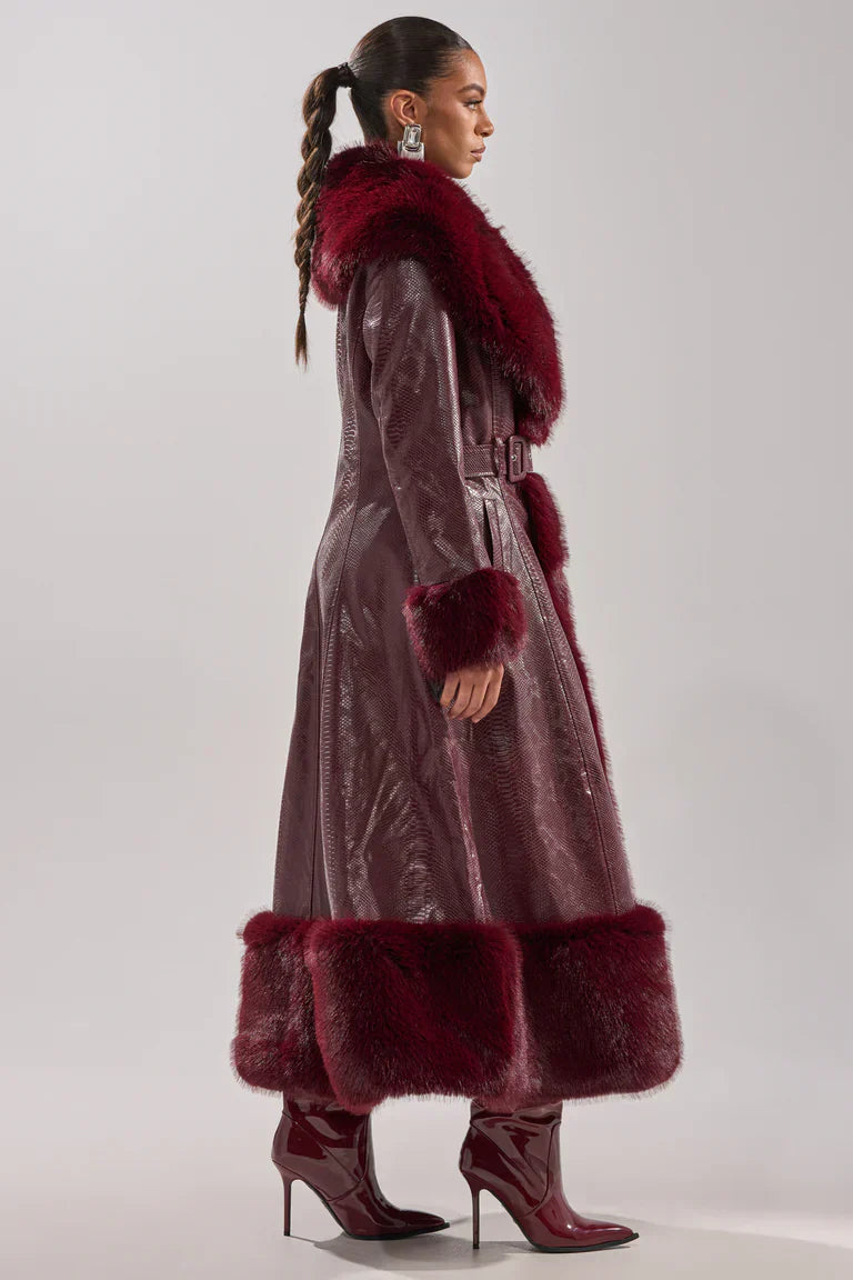 Akira-Vivian-Fur-Trench-Coat-In-Burgundy