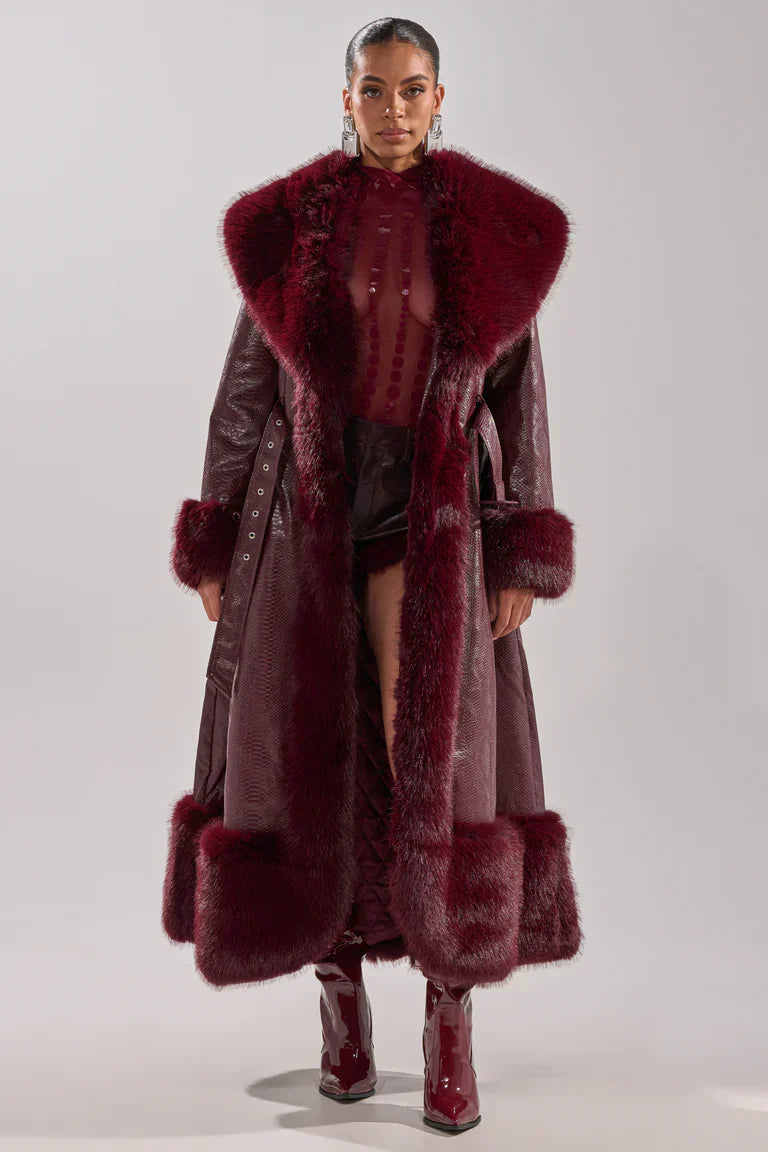 Akira-Vivian-Fur-Trench-Coat-In-Burgundy