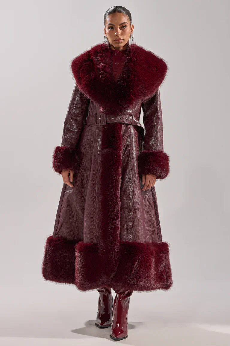 Akira-Vivian-Fur-Trench-Coat-In-Burgundy