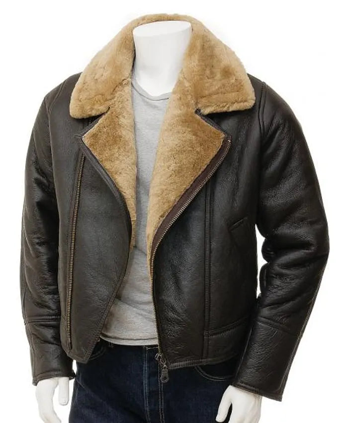 Alexander Mens Brown Leather Aviator Jacket