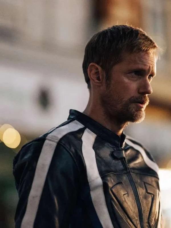 Alexander Skarsgard Black Leather Pillion Jacket