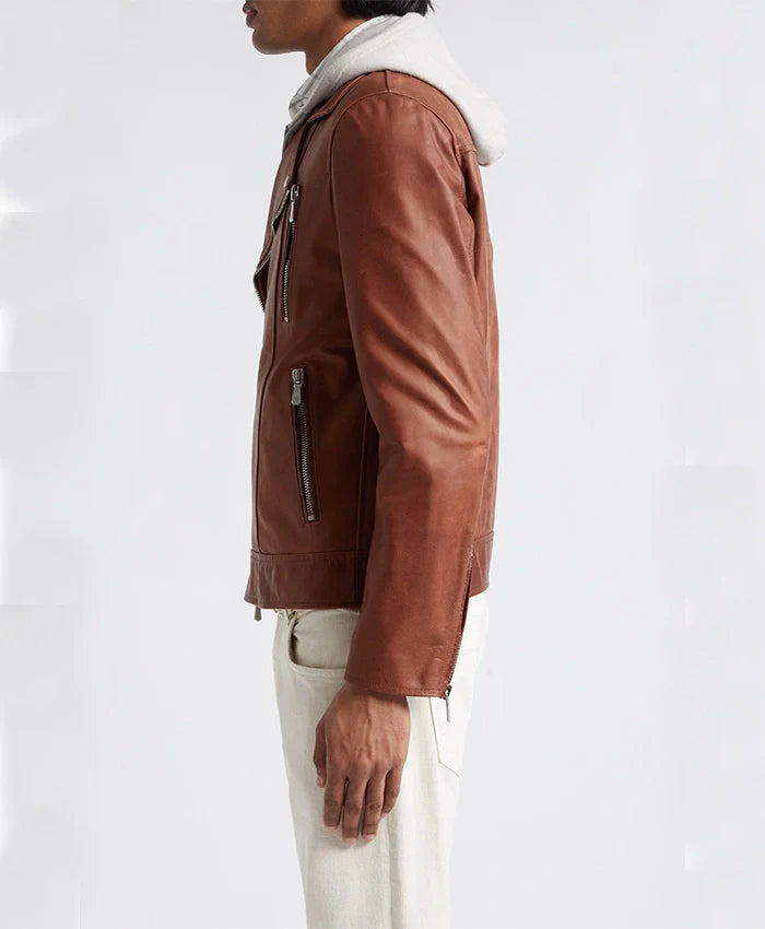 Alley Brown Mocha Leather Biker Jacket For Men