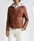 Alley Brown Mocha Leather Biker Jacket