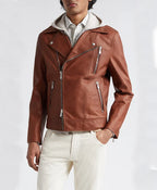 Alley Brown Mocha Leather Biker Jacket
