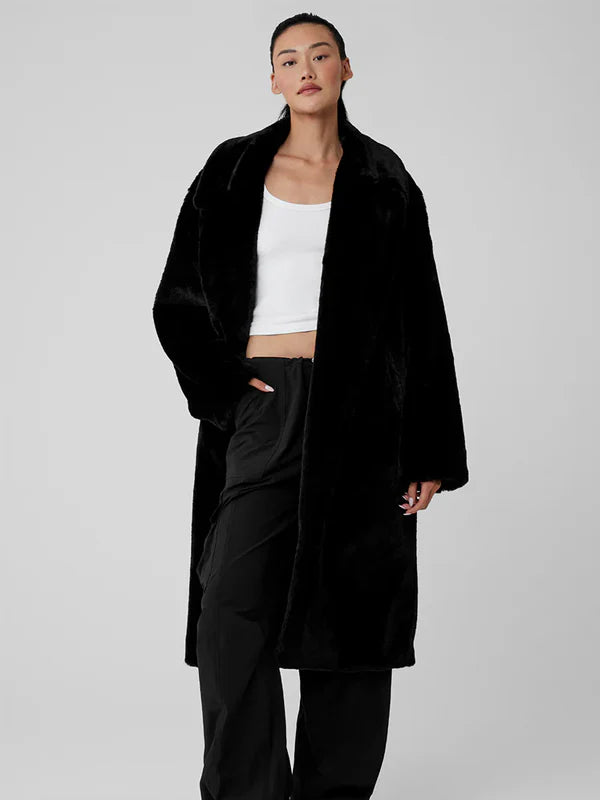 Alo-Yoga-Oversized-Faux-Fur-Black-Trench-Coat