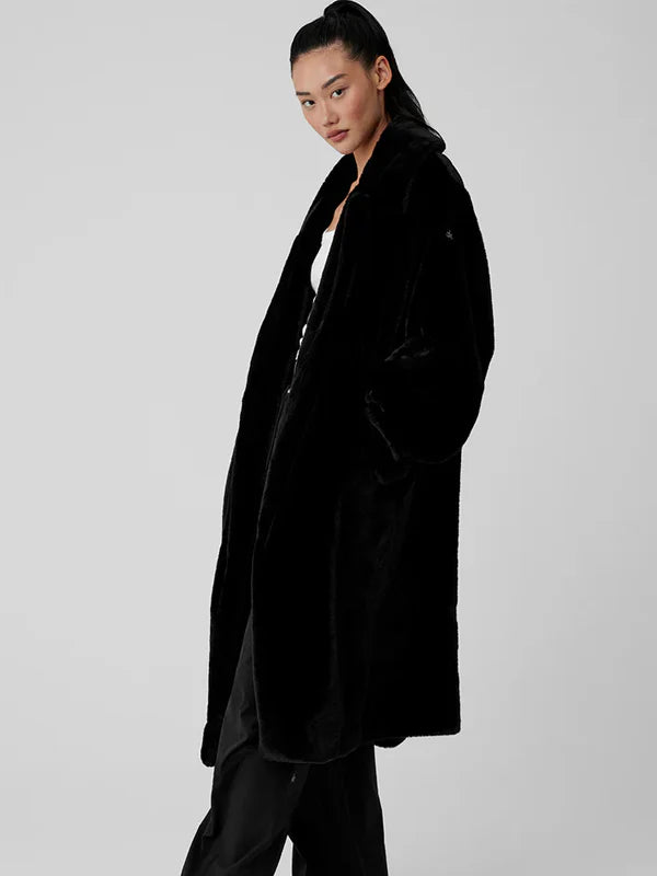 Alo-Yoga-Oversized-Faux-Fur-Trench-Black-Coat