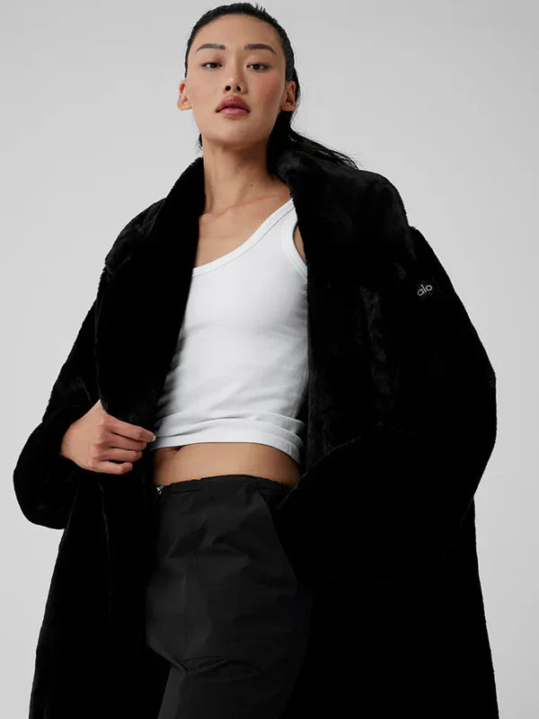 Alo-Yoga-Oversized-Faux-Fur-Trench-Coat-Black