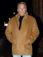 Kevin Costner Brown Wool Coat