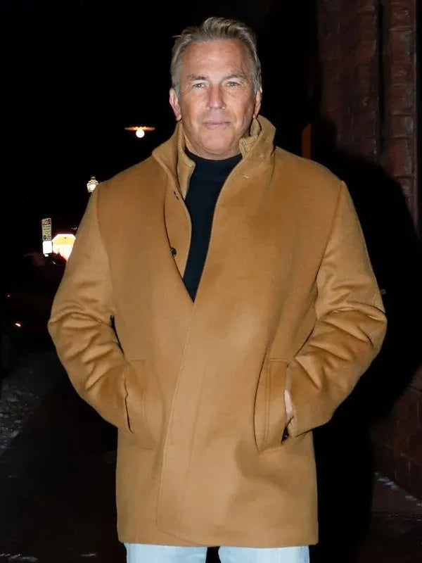 Kevin Costner Brown Wool Coat