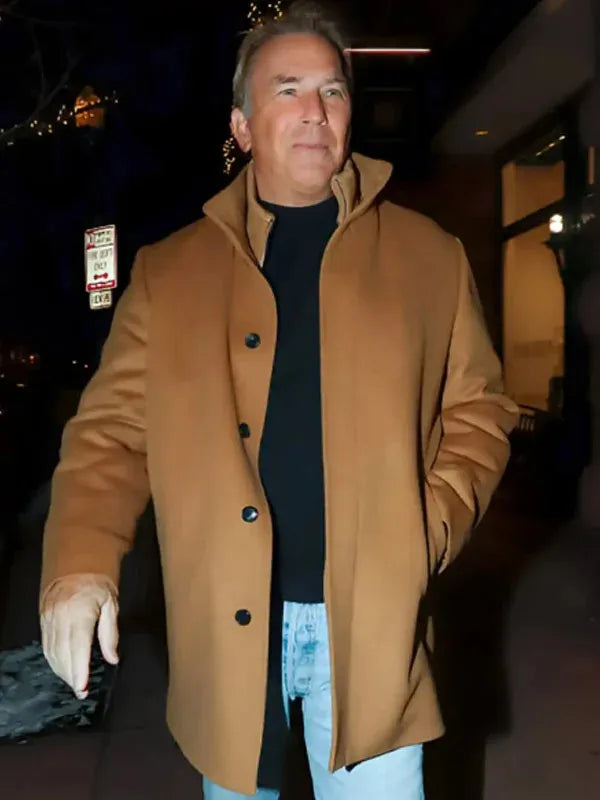 Kevin Costner Brown Wool Coat