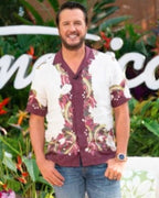 American Idol S24 Luke Bryan White & Burgundy Floral Shirt