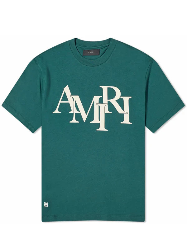 Amiri-Staggered-Logo-Tee-Green