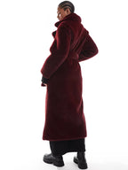 Asos-Design-Longline-Belted-Faux-Fur-Coat-In-Burgundy