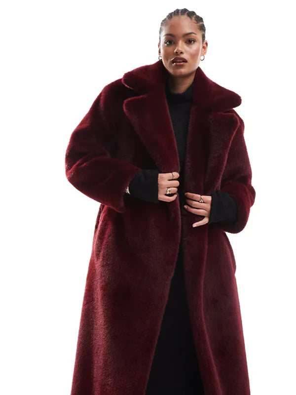 Asos-Design-Tall-Longline-Belted-Faux-Fur-Coat-Burgundy