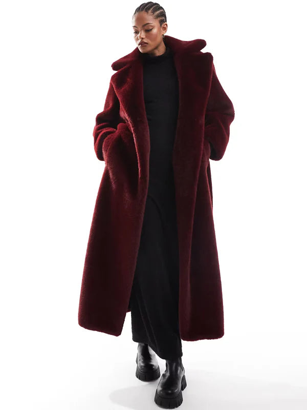 Asos-Design-Tall-Longline-Belted-Faux-Fur-Coat-In-Burgundy