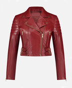 Asymmetrical Womens Red Leather Biker Jacket For Sale